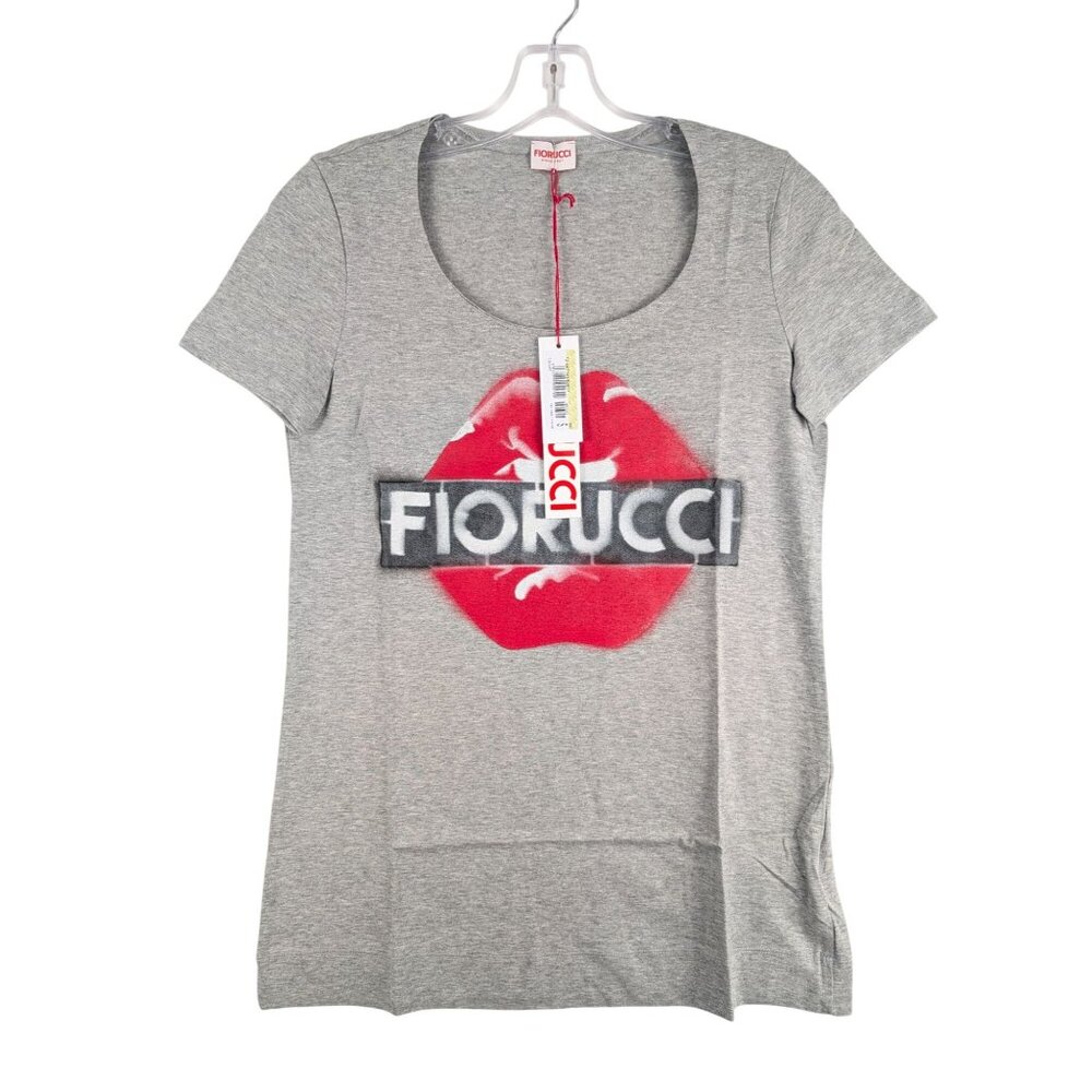 Fiorucci Shirt Womens Small Gray Lips Short Sleeve Tee‎ NWT